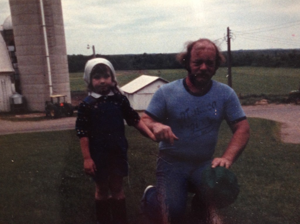 on the farm with my dad after he was in the tornado - you can still see his stiches