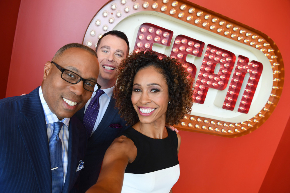 Bristol, CT - August 21, 2017: Portrait of Jay Harris, Sage Steele and Randy Scott (Photo by Joe Faraoni/ ESPN Images)