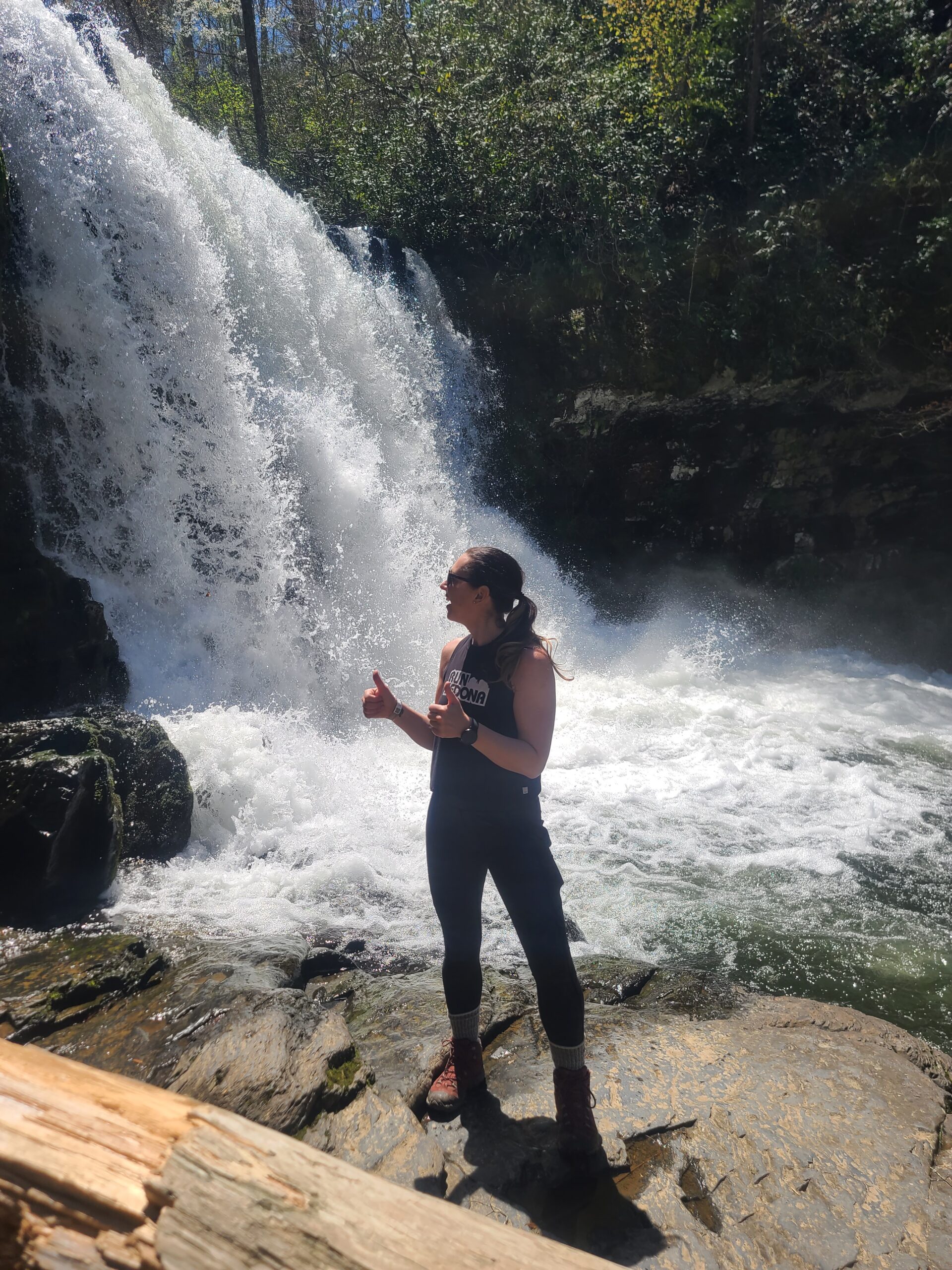 Stephanie hiking at a waterfall in the Catskills