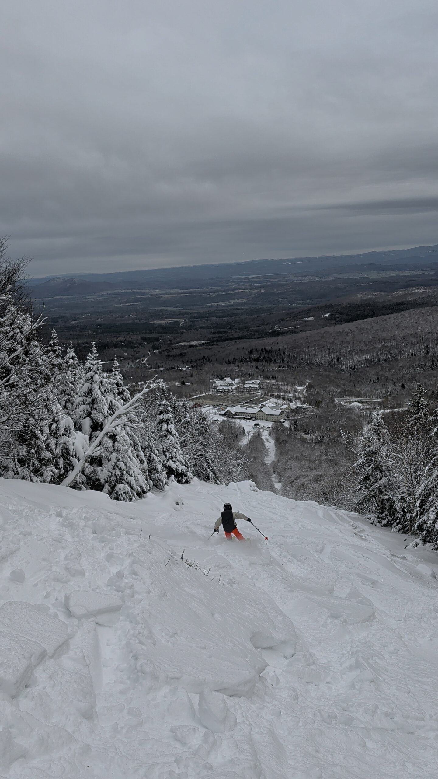 Max skiing down Jay Peak after skinning up it