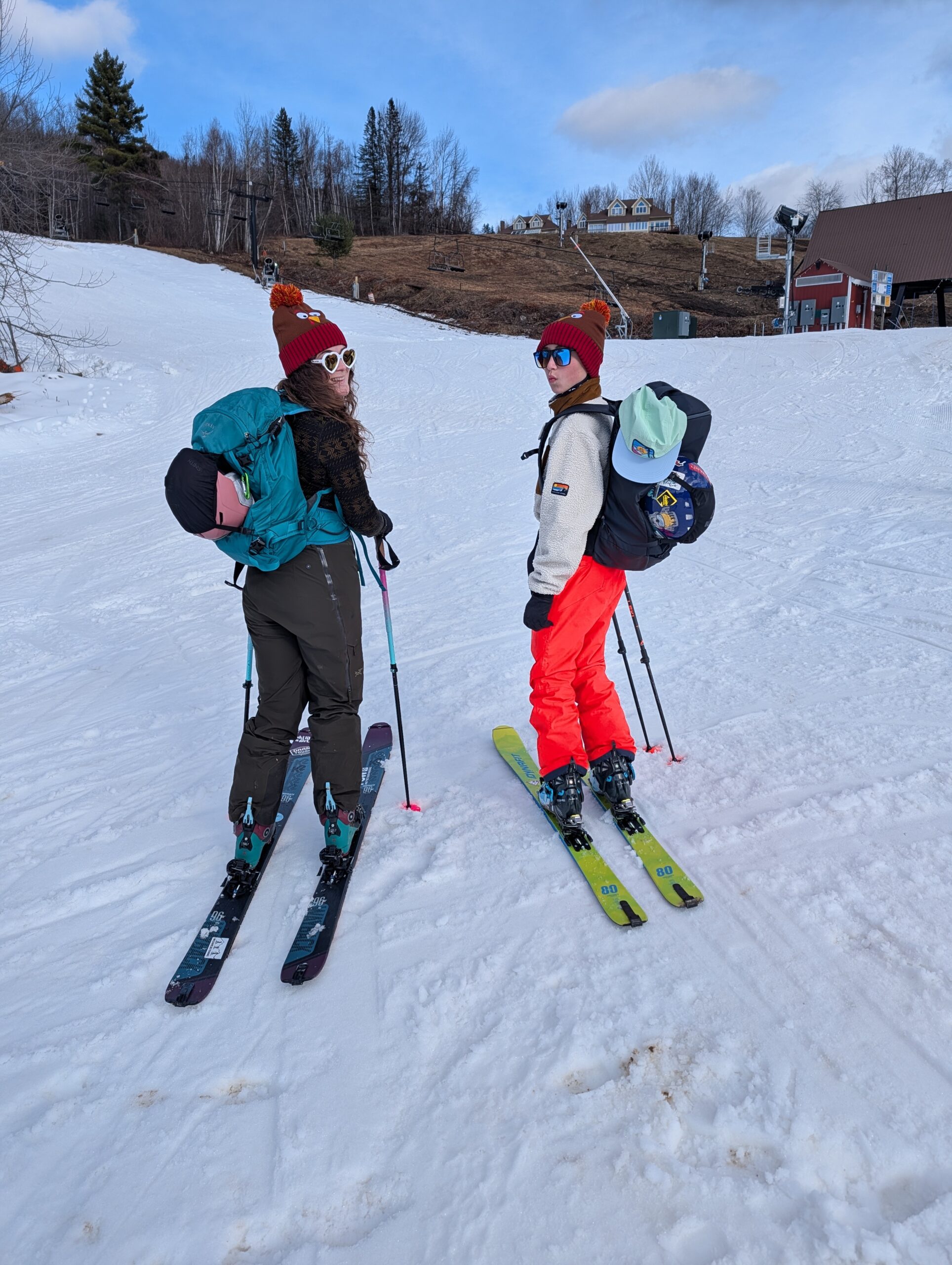 Max and Harley skinning up Black Mountain, New Hampshire